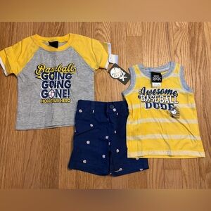 Boys Rock Baby Boys Baseball Themed 3-Piece Shorts Set -      12 Months